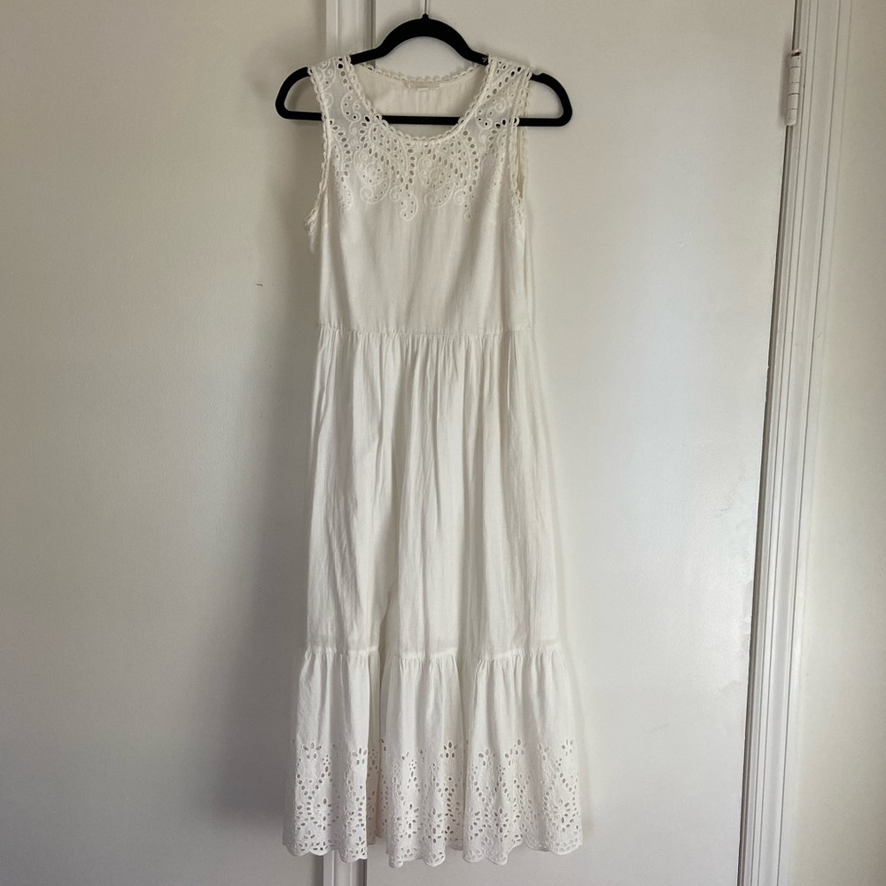 White eyelet cotton maxi dress